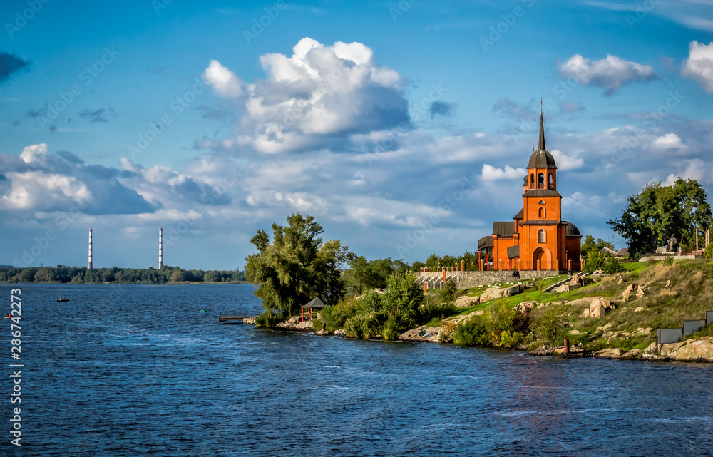 Modern Orthodox chapel on the Dneiper River in Ukraine