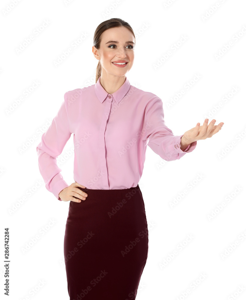 Portrait of young female teacher on white background Portrait of young female teacher on white background