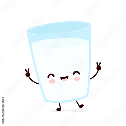 Cute smiling happy milk glass. 