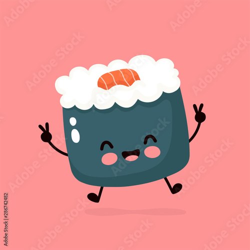 Cute happy smiling sushi,roll.Vector 