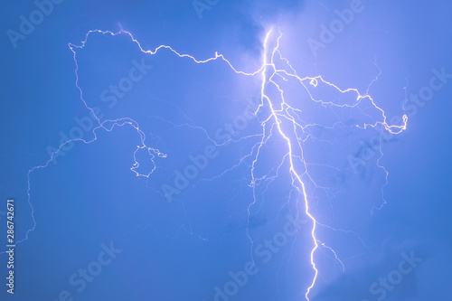 Powerful lightning bolt with many side branches