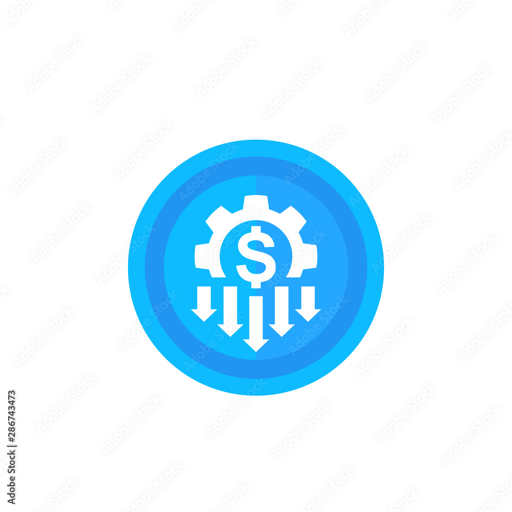 cost reduction icon, blue on white cost reduction icon, blue on white