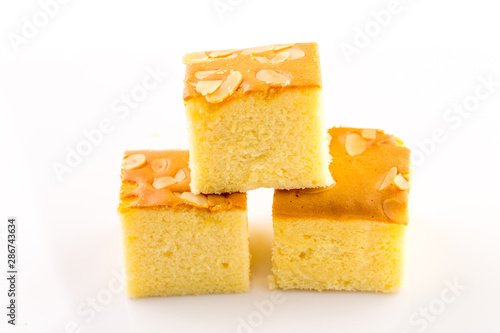 Butter cake on white background