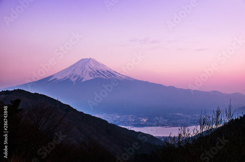 Beautiful of Mt Fuji after sunset at lake Kawaguchiko