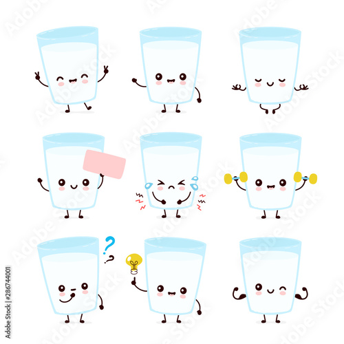 Cute smiling happy milk glass set collection
