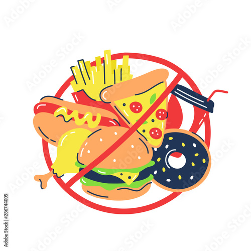Fast food products with prohibition sign