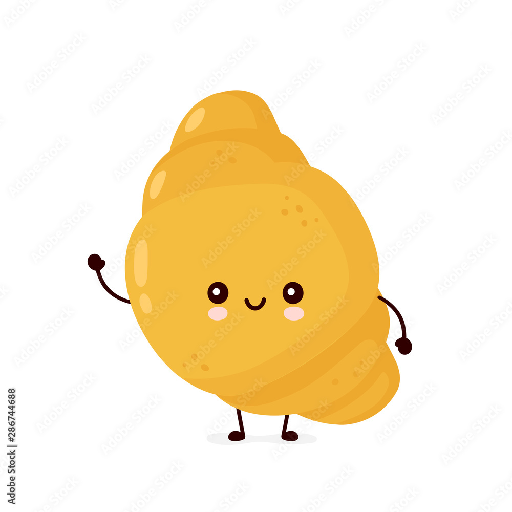Obraz premium Cute happy croissant. Vector flat