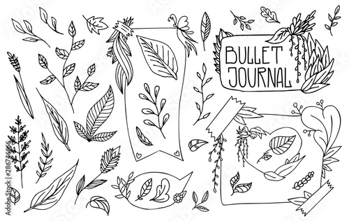 Cute Hand drawn Banners for your Design. Label for Notebook, Diary. Bullet Journal Frames Vector.