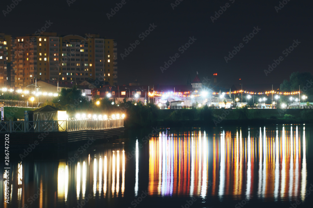 landscape of the night city by the river