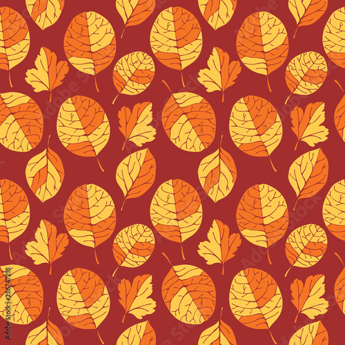 Seamless pattern autumn leaves. Red, Orange and Yellow Leaves. Perfect for fabrics print, background, wallpaper and surface textures.Vector EPS 8.
