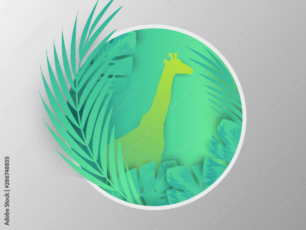Paper cut style giraffe with exotic background. illüstration Paper cut style giraffe with exotic background. illüstration