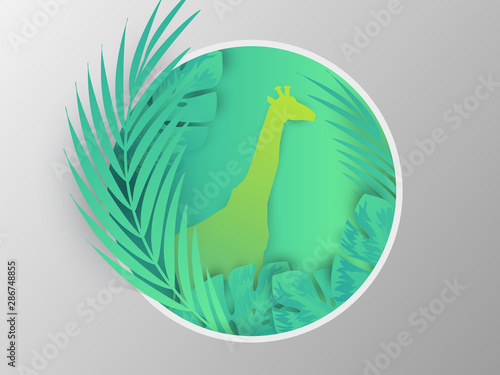 Paper cut style giraffe with exotic background. illüstration