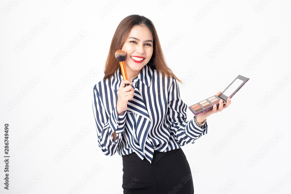 Beautiful woman is makeup on white background Beautiful woman is makeup on white background
