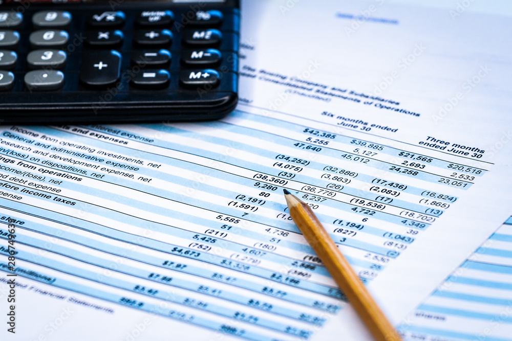 Accounting business. Calculator with accounting report and financial statement Accounting business. Calculator with accounting report and financial statement