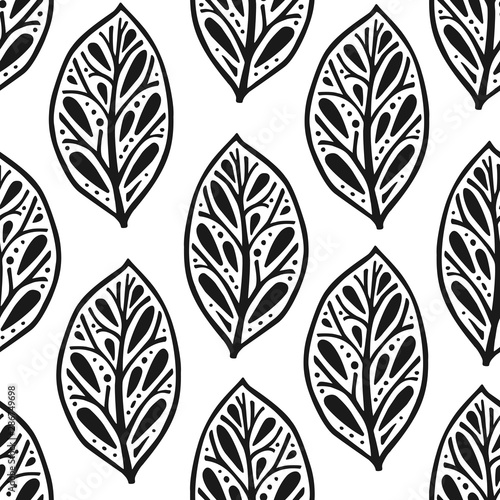 Vector seamless pattern in Scandinavian style with flowers and leaves