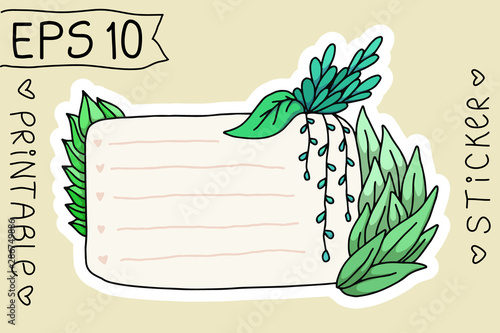 Cute Hand drawn Banner for your Design. Label for Notebook, Diary. Bullet Journal Frame Vector Printable Sticker.