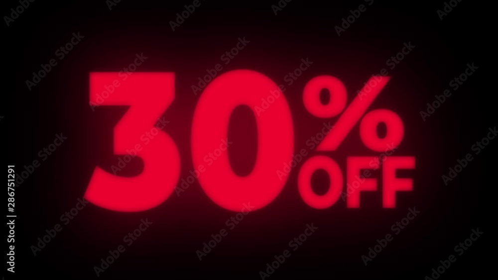 30% Percent Off Text Blinking & Flickering Neon Red Sign Promotional Loop Background. Sale, Discounts, Deals, Special Offers. Green Screen and Alpha Matte 30% Percent Off Text Blinking & Flickering Neon Red Sign Promotional Loop Background. Sale, Discounts, Deals, Special Offers. Green Screen and Alpha Matte