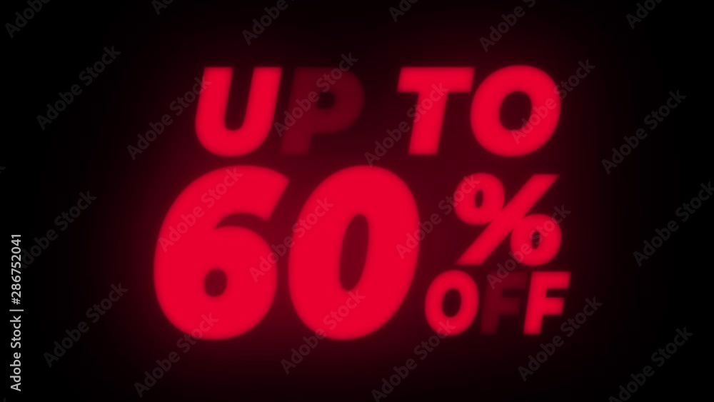 Up To 60% Percent Off Text Blinking & Flickering Neon Red Sign Promotional Loop Background. Sale, Discounts, Deals, Special Offers. Green Screen and Alpha Matte Up To 60% Percent Off Text Blinking & Flickering Neon Red Sign Promotional Loop Background. Sale, Discounts, Deals, Special Offers. Green Screen and Alpha Matte