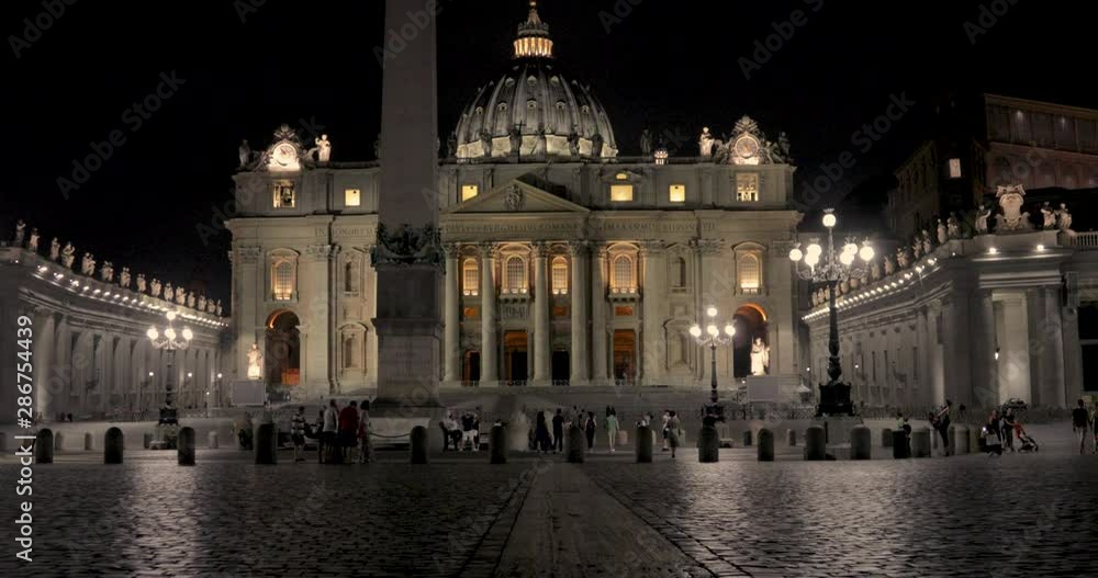 Rome (Italy) - Vatican: 4k real video night view St. Peter's Basilica Obelisk Rome (Italy) - Vatican: 4k real video night view St. Peter's Basilica Obelisk