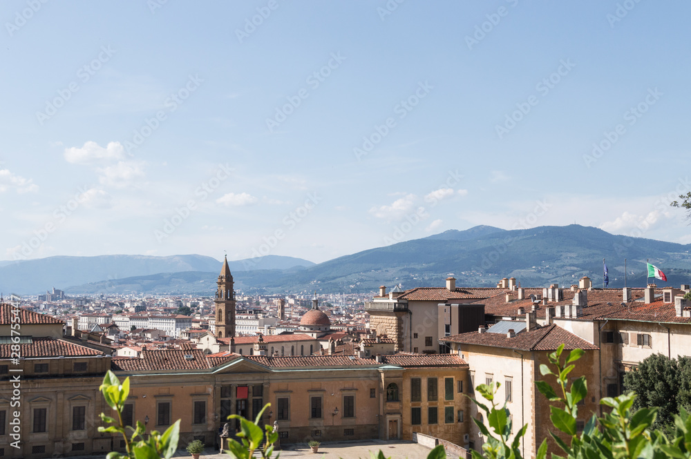 Florence (Italy) cityscape aerial view from Palazzo Pitti on a summer sunny day