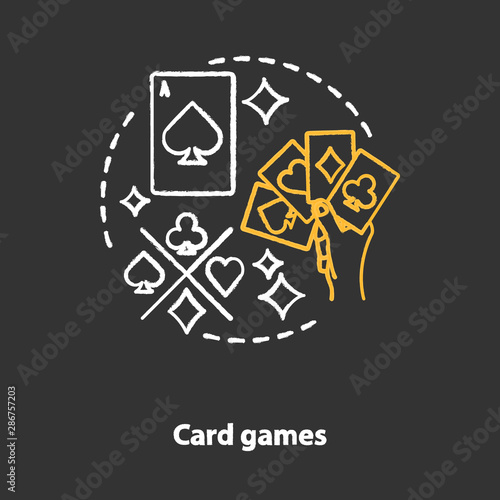 Card games chalk concept icon. Poker & blackjack idea. Playing cards suits, aces. Gambling, games of chance. Casino. Vector isolated chalkboard illustration