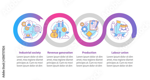 Production process vector infographic template. Business presentation design elements. Data visualization with four steps and options. Process timeline chart. Workflow layout with linear icons