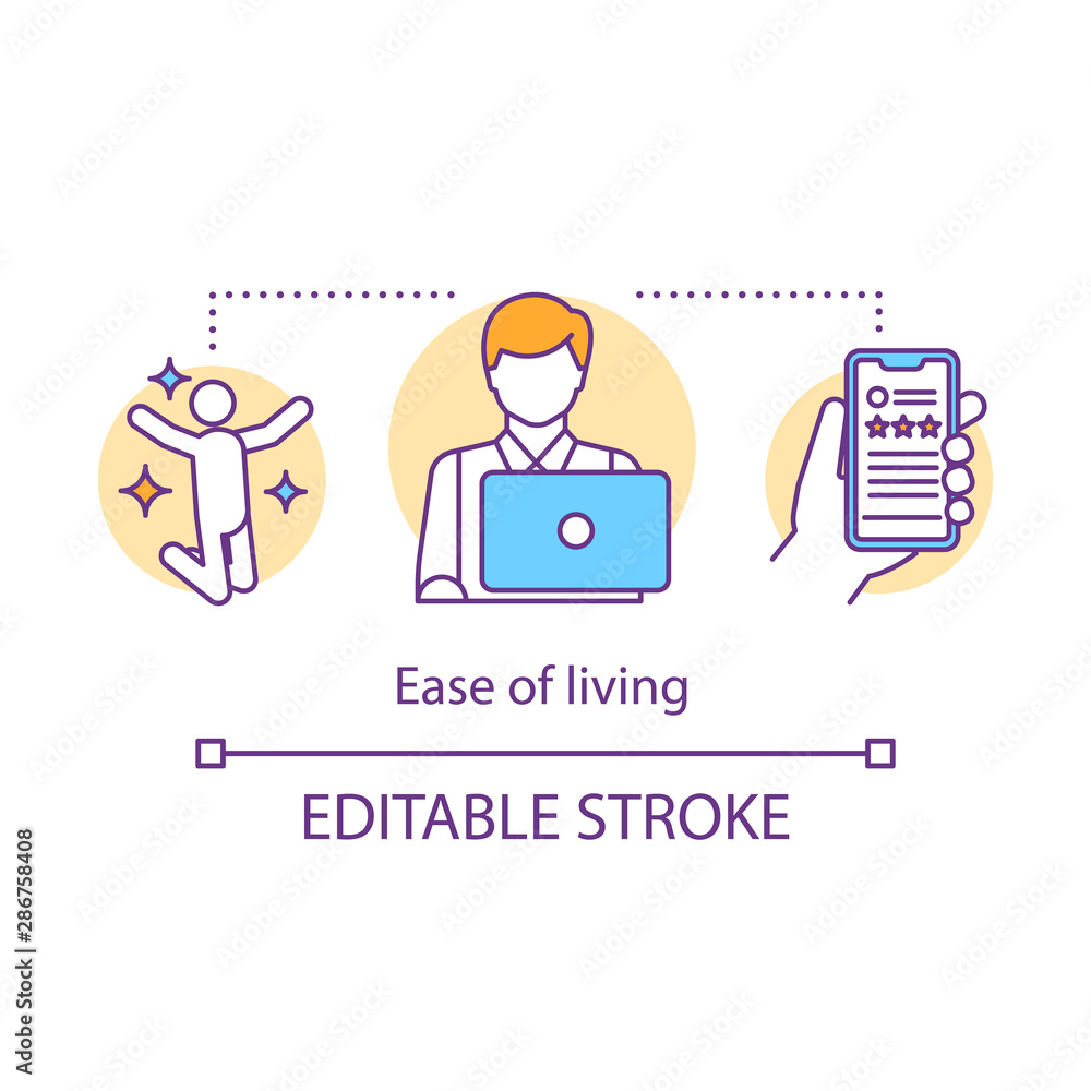 Ease of living concept icon. On demand economy benefits idea thin line illustration. Modern business model. Happy customer and service rating system vector isolated outline drawing. Editable stroke
