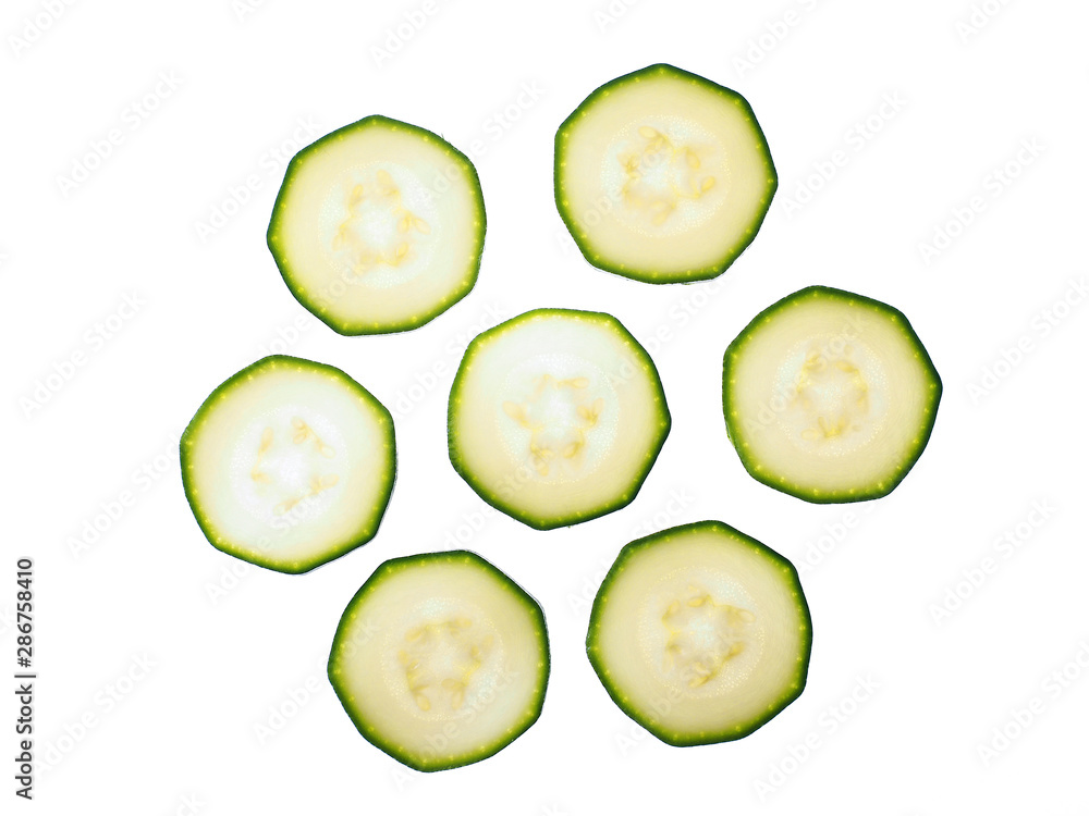 Slices zucchini isolated on white background Slices zucchini isolated on white background