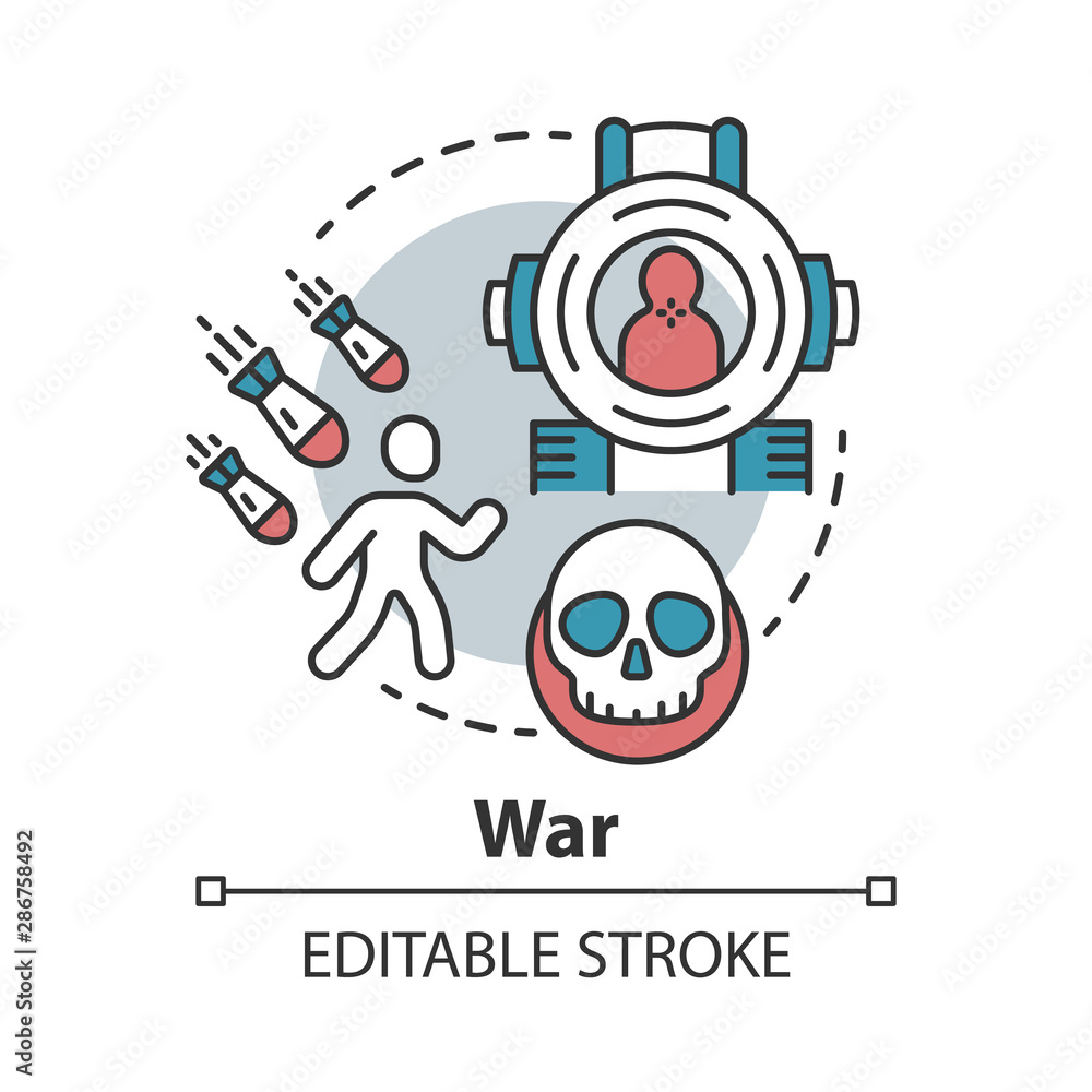 War concept icon. Military action idea thin line illustration. Warfare & terrorism. Armed forces. Offensive. Military operation, blockade, siege. Vector isolated outline drawing. Editable stroke War concept icon. Military action idea thin line illustration. Warfare & terrorism. Armed forces. Offensive. Military operation, blockade, siege. Vector isolated outline drawing. Editable stroke