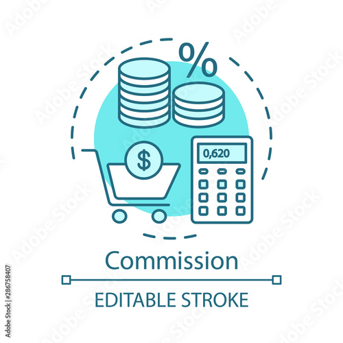 Commission concept icon. Fee paid to employee idea thin line illustration. Taxes, fees. Remuneration, payment for services. Making transactions. Vector isolated outline drawing. Editable stroke