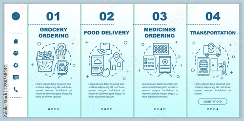 On demand services onboarding mobile web pages vector template. Responsive smartphone website interface idea with linear illustrations. E commerce webpage walkthrough step screens. Color concept