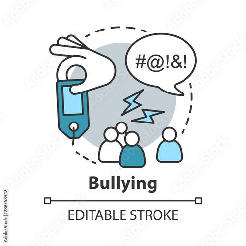 Verbal and social bullying concept icon. Harassment, social abuse and violence idea thin line illustration. Antisocial aggressive behaviour. Vector isolated outline drawing. Editable stroke