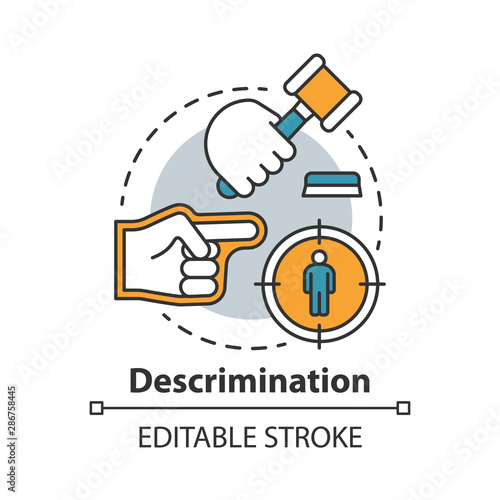 Prejudice & discrimination concept icon. Zero tolerance policy idea thin line illustration. Social inequality. Bullying and rights violation. Vector isolated outline drawing. Editable stroke