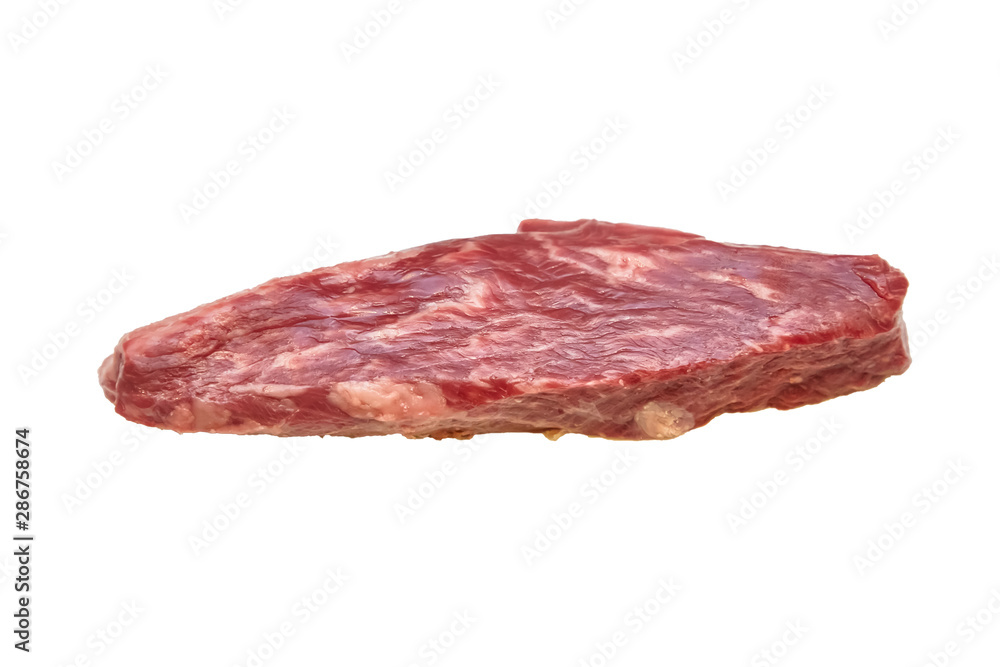 Steak Bottom Sirloin Flap Meat (Bavet) of marbled beef on a white background