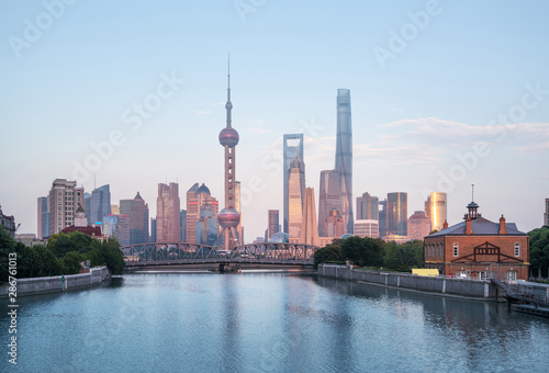 Shanghai skyline and Waibaidu bridge  China
