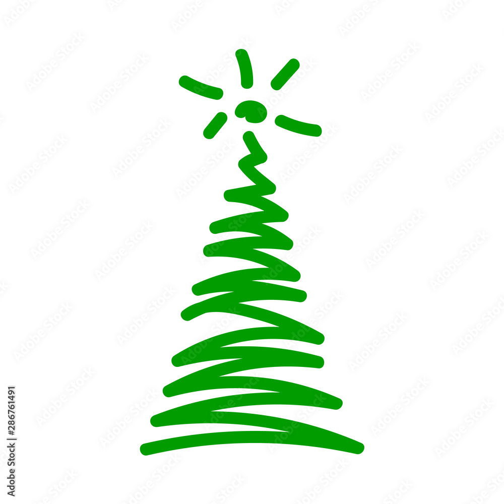 Vector illustration, Christmas tree icon. Hand drawn line sketched style. Isolated, on white background. Applicable as decorative element for interior designs, greeting postcards, posters, flyers etc. Vector illustration, Christmas tree icon. Hand drawn line sketched style. Isolated, on white background. Applicable as decorative element for interior designs, greeting postcards, posters, flyers etc.