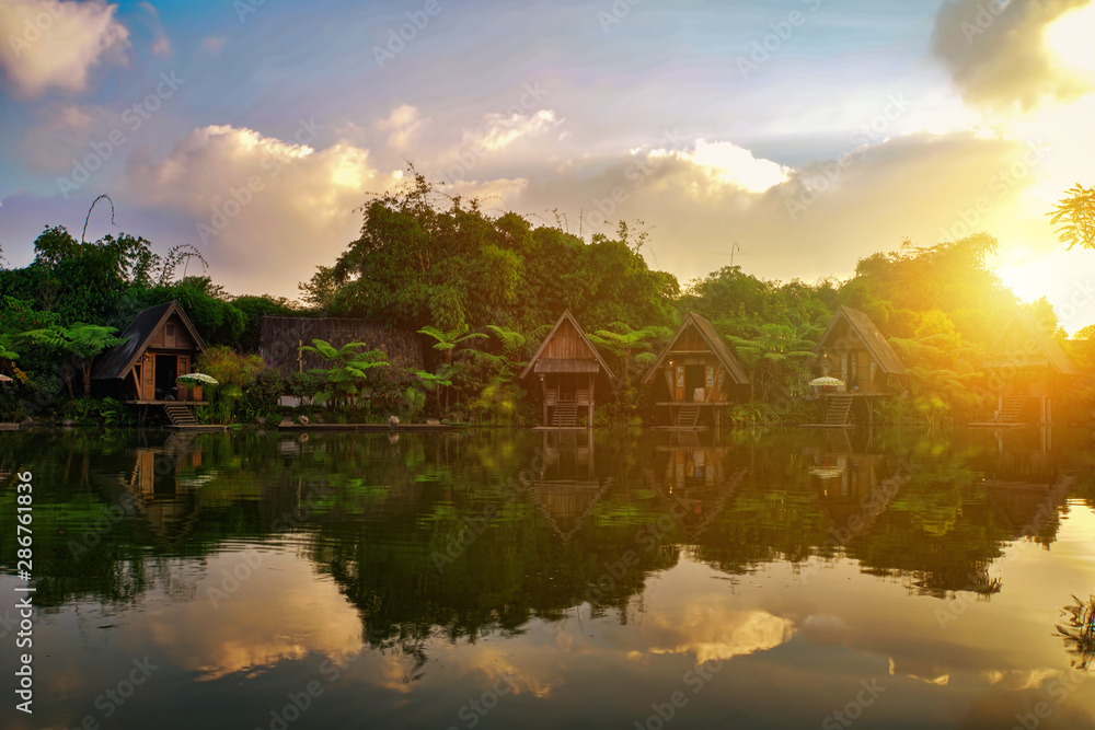 Sunset view at Dusun Bamboo, Bandung, Indonesia Sunset view at Dusun Bamboo, Bandung, Indonesia