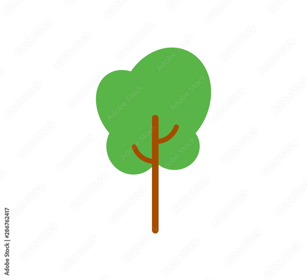 Vector illustration, flat green tree. Isolated on white background, can be used as icon for nature designs, maps, landscapes, etc. Vector illustration, flat green tree. Isolated on white background, can be used as icon for nature designs, maps, landscapes, etc.