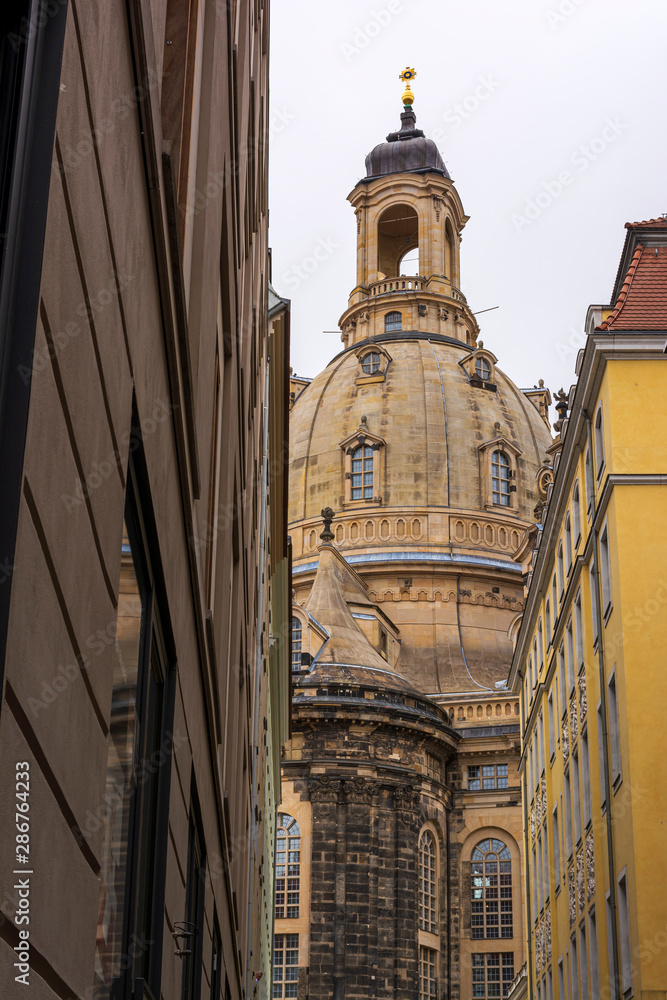 View of the Frauenkirche Lutheran church in Dresden, Germany.