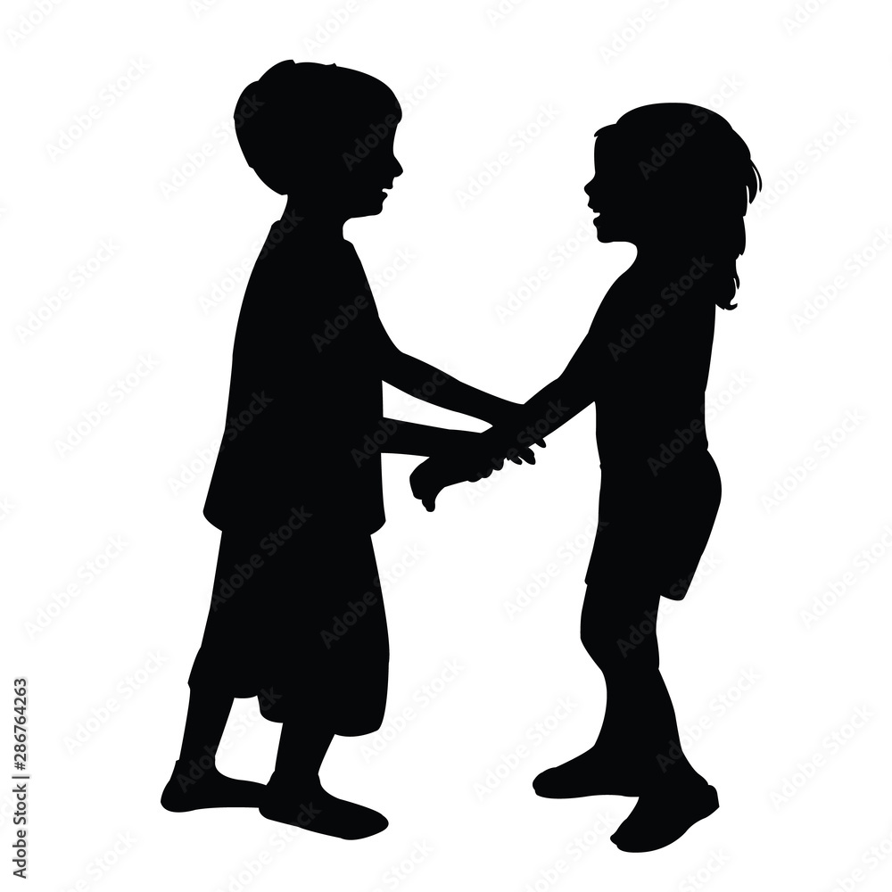 a boy and a girl speaking silhouette vector