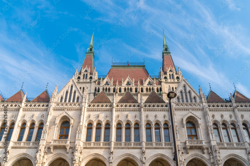 Beautiful view of Budapest parliament against the sky, Hungary.