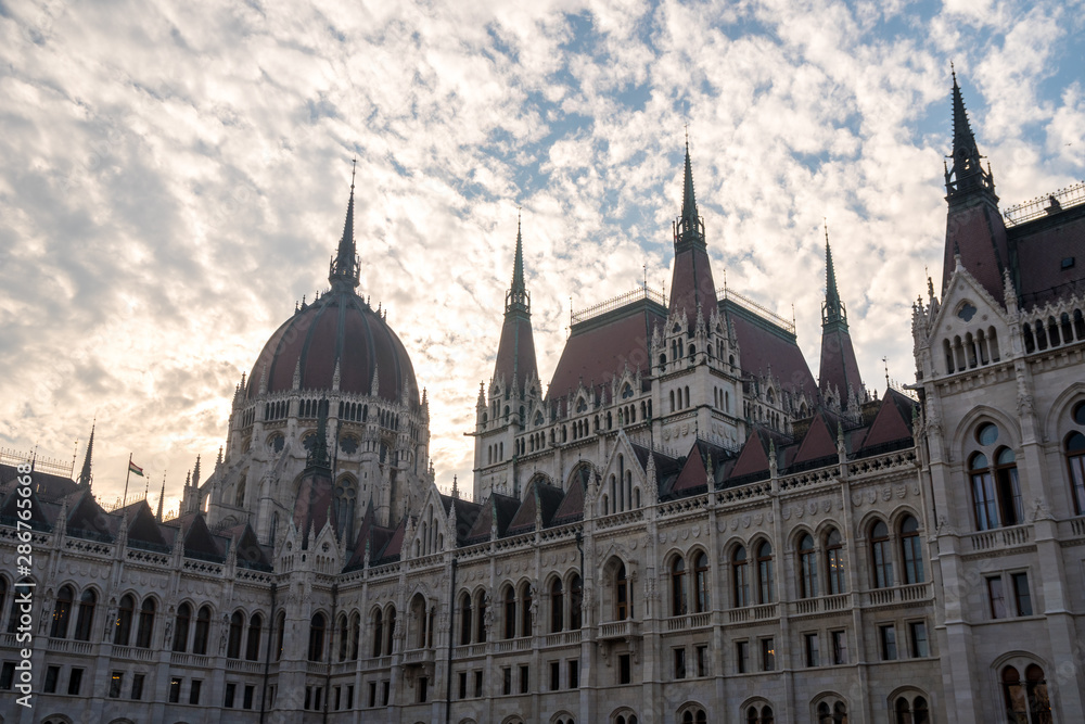 Beautiful view of Budapest parliament against the sky, Hungary.