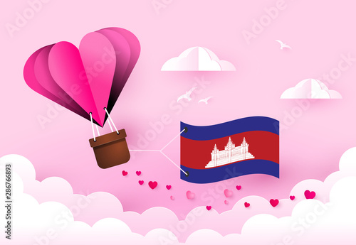 Heart air balloon with Flag of Cambodia for independence day or something similar