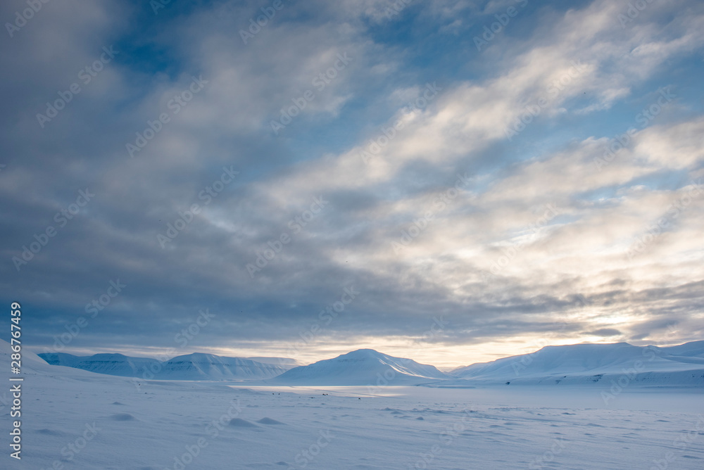 Sun returning after the dark winter season, Sassen valley, Spitsbergen