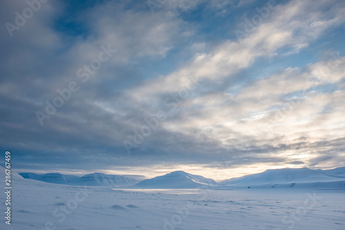 Sun returning after the dark winter season, Sassen valley, Spitsbergen