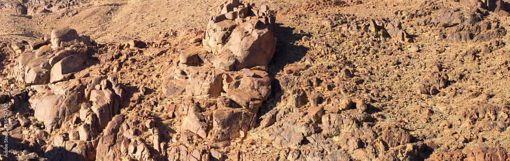 Fototapeta premium Egypt. Mount Sinai in the morning at sunrise. (Mount Horeb, Gabal Musa, Moses Mount). Pilgrimage place and famous touristic destination.