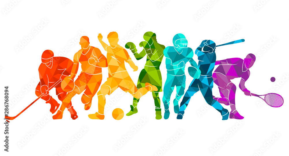 Color Sport Background Football Basketball Hockey Box Nbaseball Tennis Vector Illustration Colorful Silhouettes Athletes Stock Vector Adobe Stock