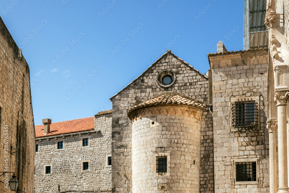 Fragment of historic building in the old town of Dubrovnik, Croatia. Medieval architecture