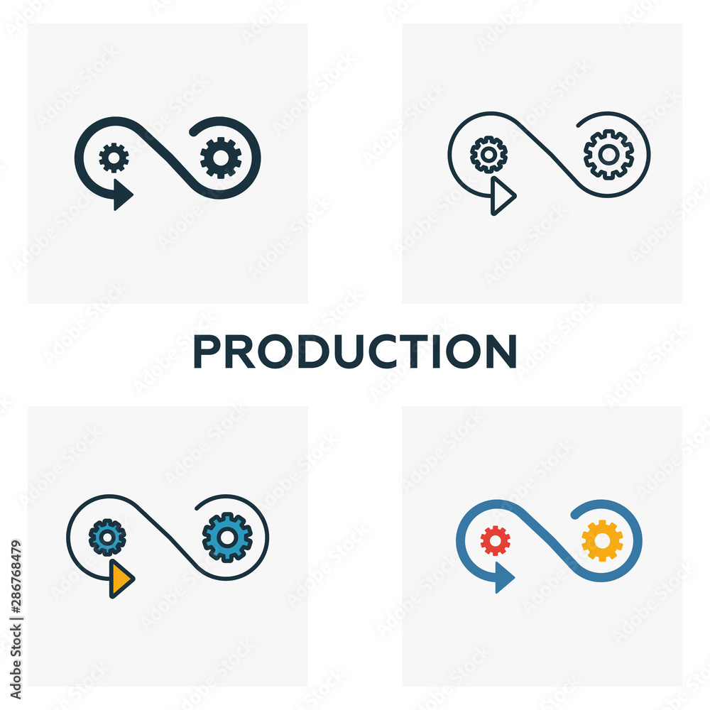 Production icon set. Four elements in diferent styles from community ...