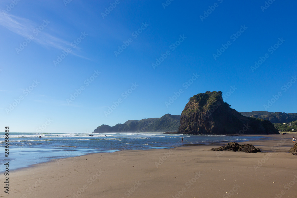 view of sunny Piha beach, New Zealand view of sunny Piha beach, New Zealand